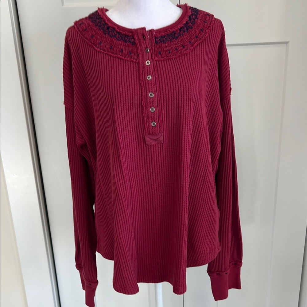 Free People Red Waffle Knit Top